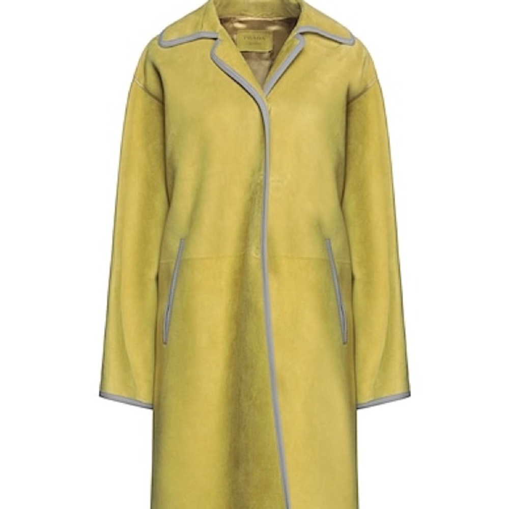PRADA Acid Green Lamb Skin Suede Coat View 3